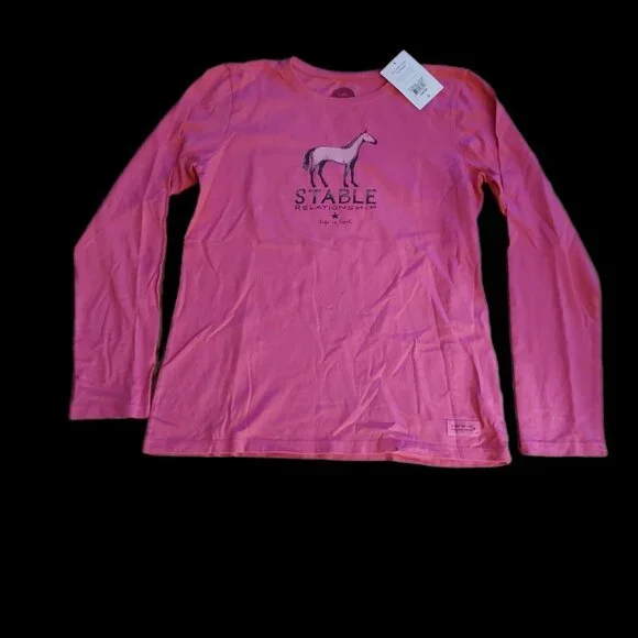 Barbie Pink Life Is Good Small "Stable Relationship" Crew Neck Equestrian - Picture 1 of 15